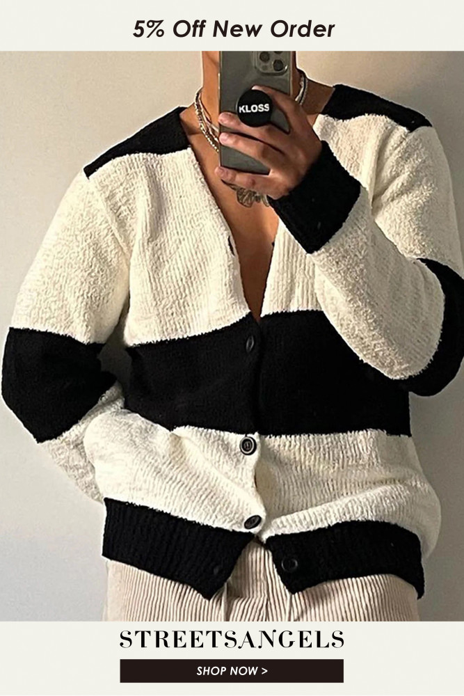 Fashion Long Sleeve Tops Loose Casual V Neck Knit Cardigan Sweater for Men