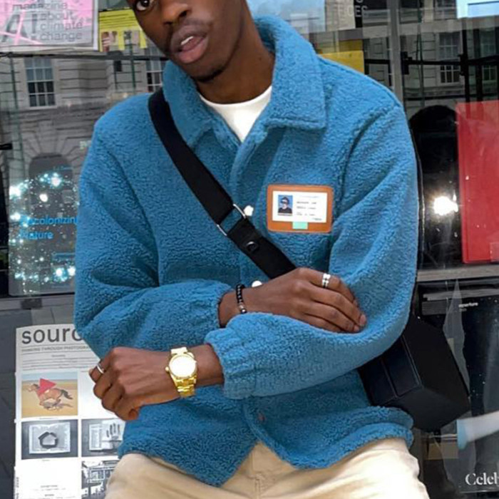 Men's Fashion Solid Color Warm Wool Button Lapel Fleece Jacket Coat
