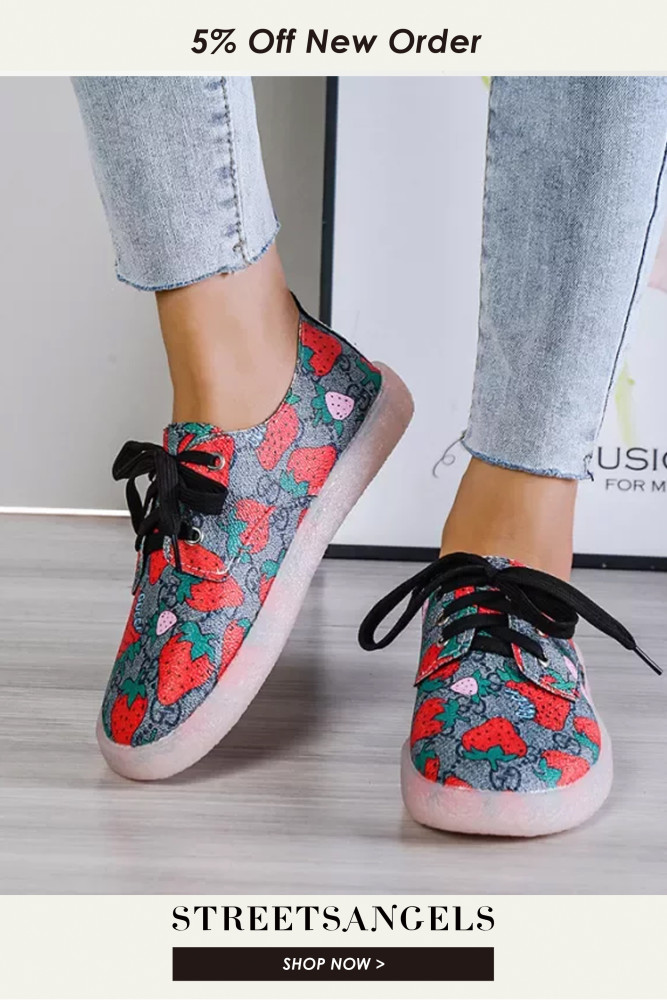 Fashion Print Round Head Comfortable Casual Flat Sneakers