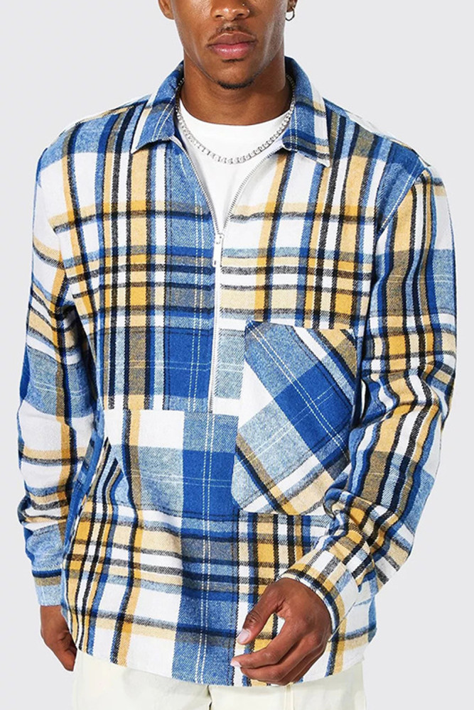 Casual Long Sleeve Lapel Fashion Plaid Print Button Shirt