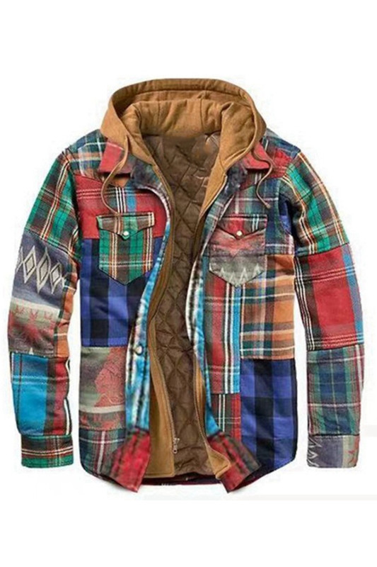 Men's Fashion Print Hooded Casual Thick Warm Zipper High Quality Cotton Coat