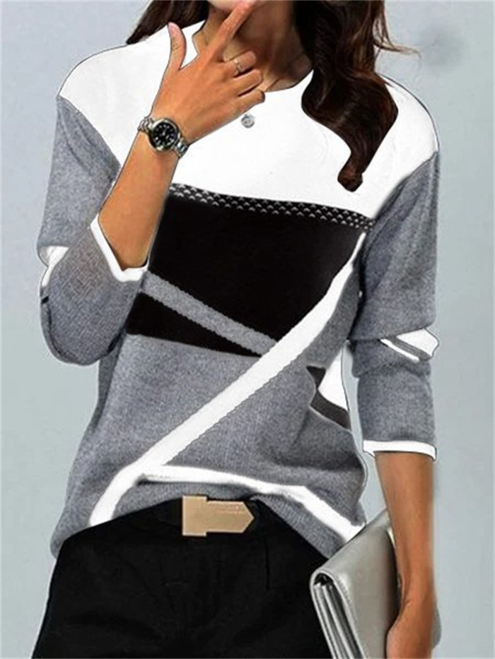 Women Color Contrast O-Neck Long Sleeve Sweatshirts