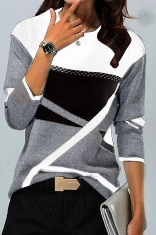 Women Color Contrast O-Neck Long Sleeve Sweatshirts