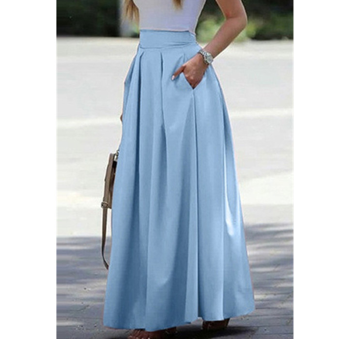 Women Elegant High Waist Pleated Maxi Skirts