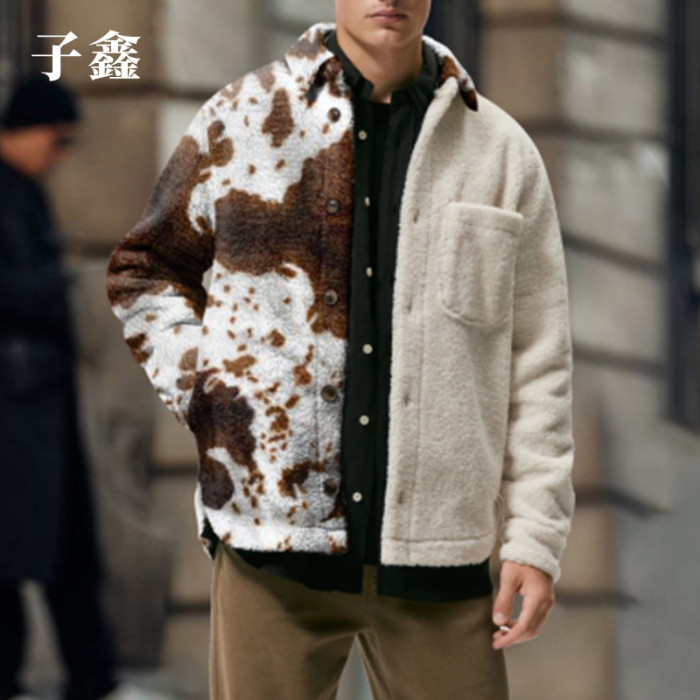 Men's Fashion Printed Wool Casual Loose Jacket Outerwear