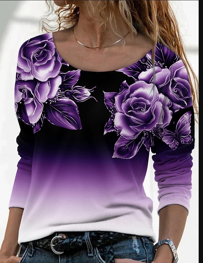 Fashion Loose Floral Print Round Neck Sweatshirts