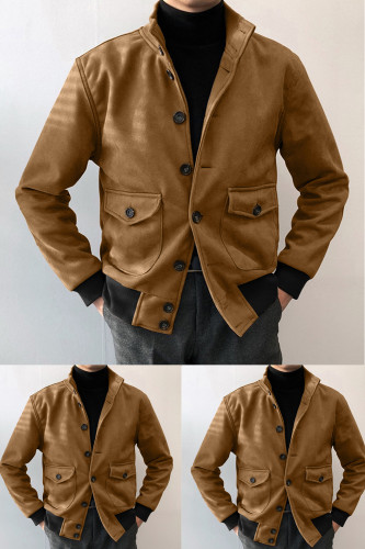Men's Tops Fashion Slim Single Breasted Solid Color Vintage High Street Jacket