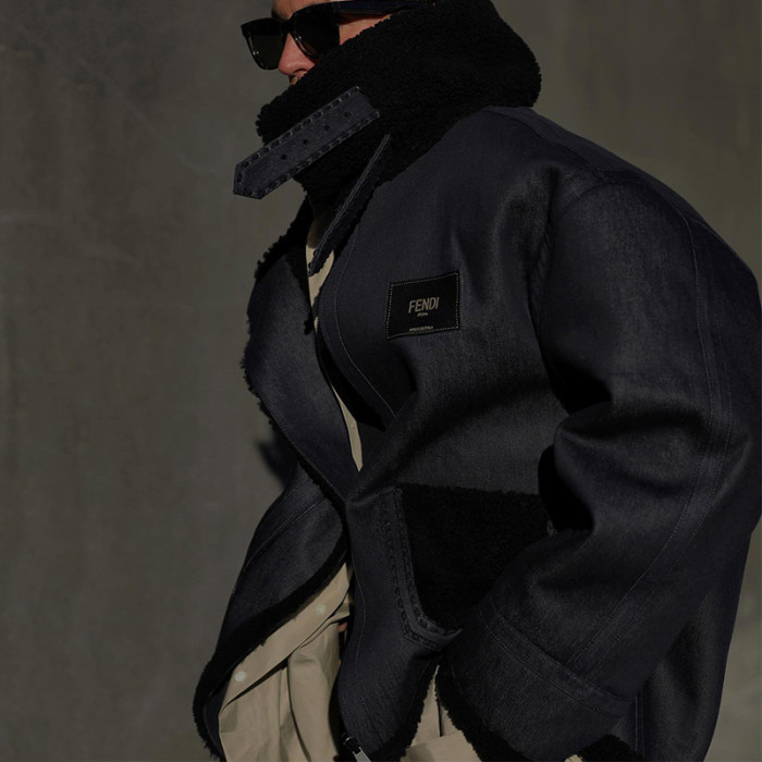 Men's Wool Coat Casual Long Sleeve Lapel Zipper Fashion Solid Color Denim Jacket