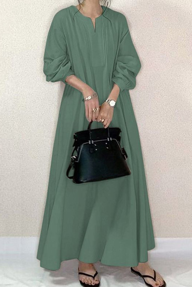 Fashion Solid Color Cotton Round Neck Loose Swing Dress