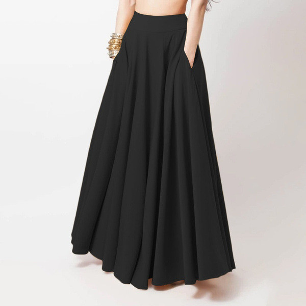 Women Elegant A-line High Waist Solid Skirts