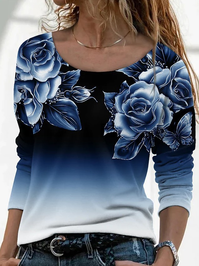 Fashion Loose Floral Print Round Neck Sweatshirts