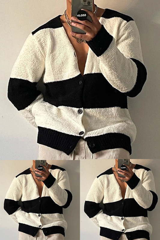 Fashion Long Sleeve Tops Loose Casual V Neck Knit Cardigan Sweater for Men
