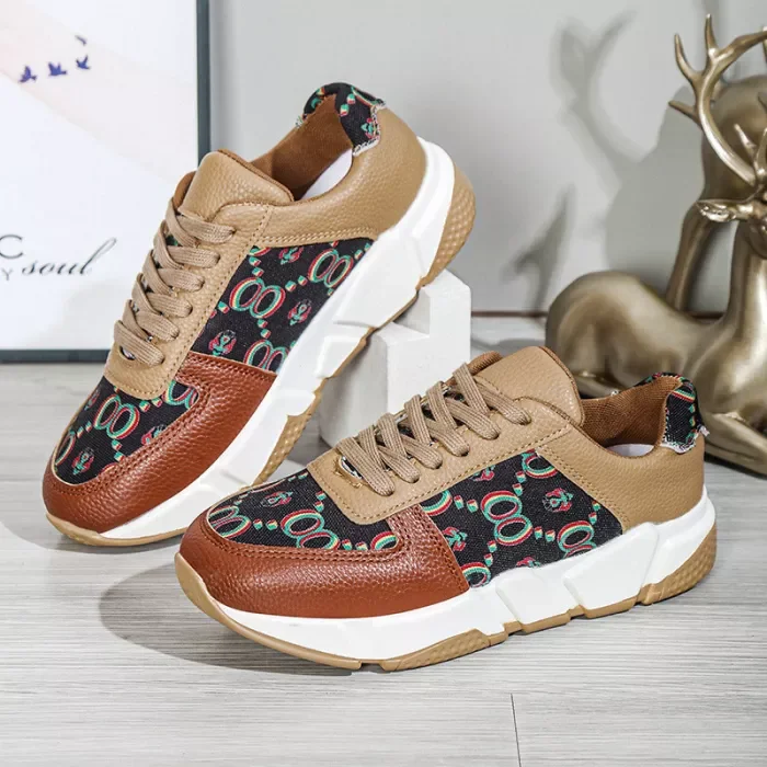 New Thick-soled Round Toe Low-top Lace-up Sneakers