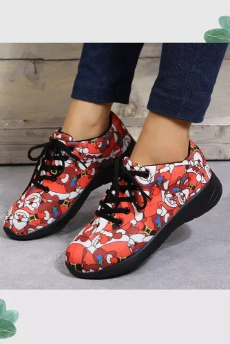 Woman Round Toe Lace Up Casual Flat Sneakers