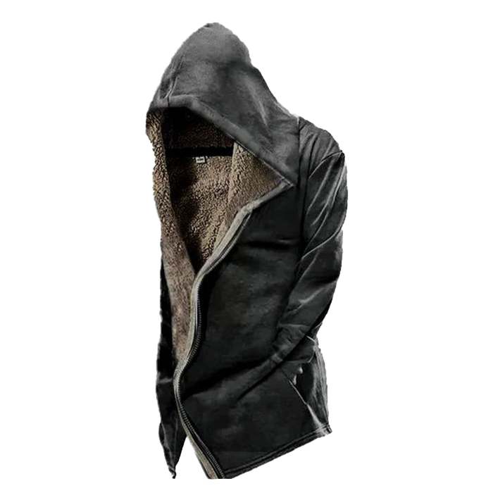 Men's Vintage Print Tactical Zip Up Hooded Fleece Jacket