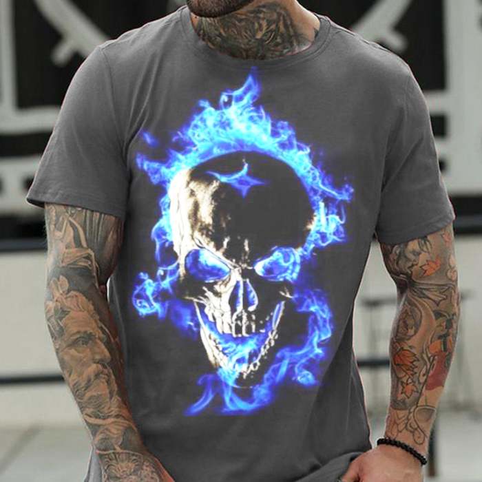 Men's Colorful Skull Creative Print Fashion Casual T-Shirt
