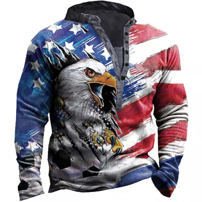 Mens Eagle Graphic American Flag Print Henry Sweatshirt
