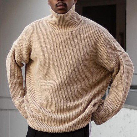 Men's Striped Textured Loose Turtleneck Drop Shoulder Sweater