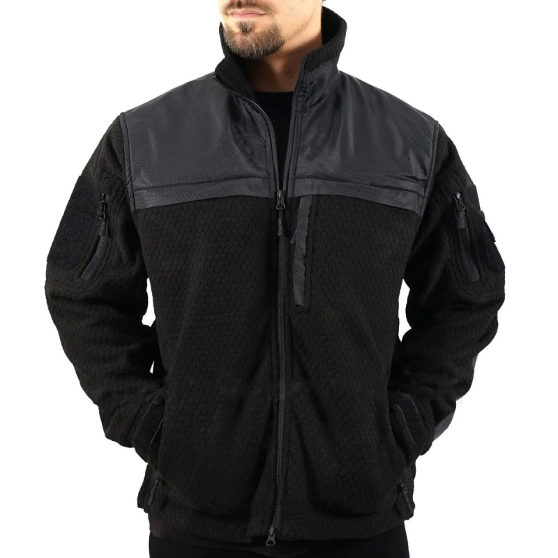 Mens Tactical Fleece Bomber Jacket Multi-Pocket Stand Collar Jacket