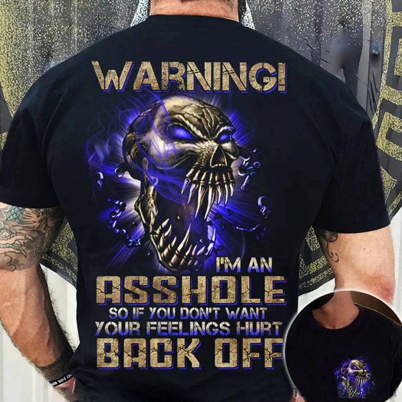 Mens  Warning I'm An Asshole  Skull Print Short Sleeve T-Shirt