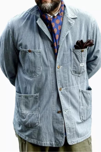 Mens Vintage Lapel Button Up Pockets Corduroy Jacket
