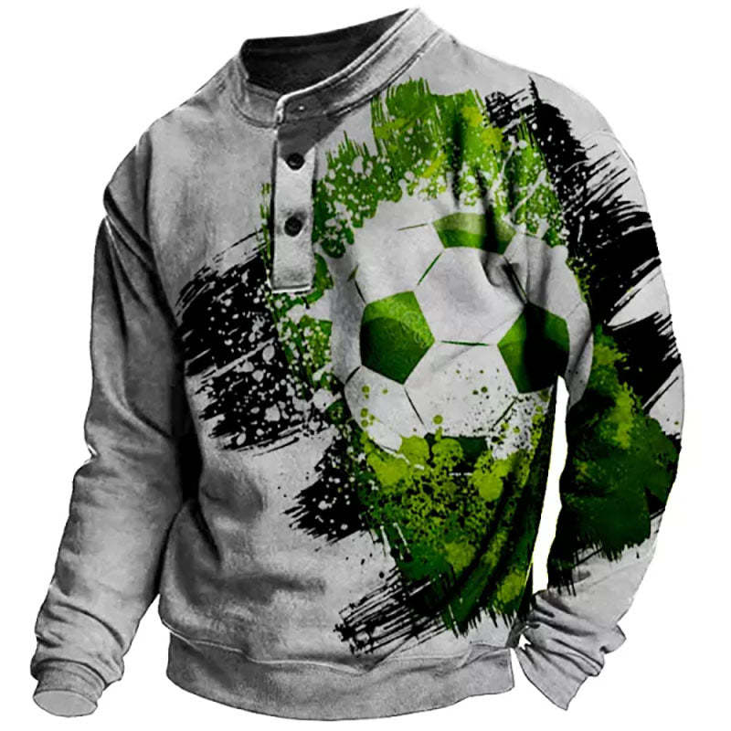 Mens Contrast Color Soccer Graphic Print Henley Sweatshirt
