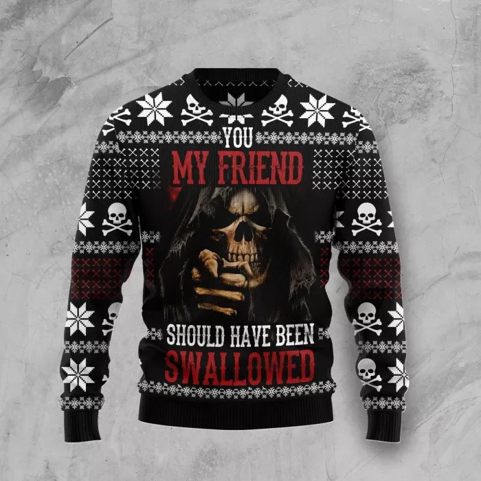 Men's Christmas Dark Grim Reaper Printed Sweater