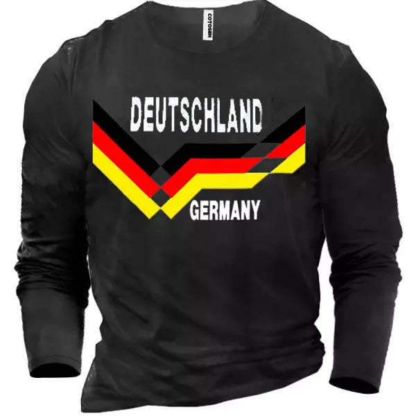 Mens Casual Cotton German Soccer Print Long Sleeve T-Shirt