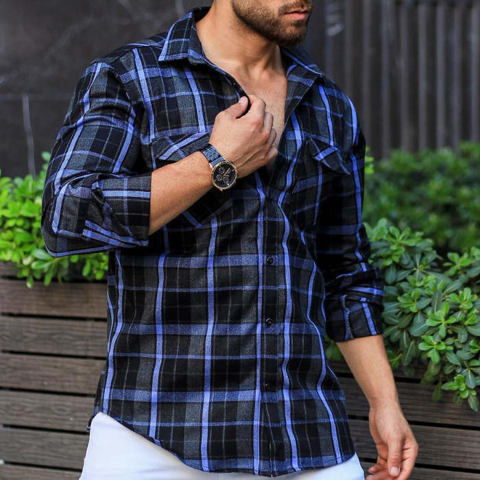 Men's Plus Size Casual Plaid Flannel Button-Up Long Sleeve Shirt