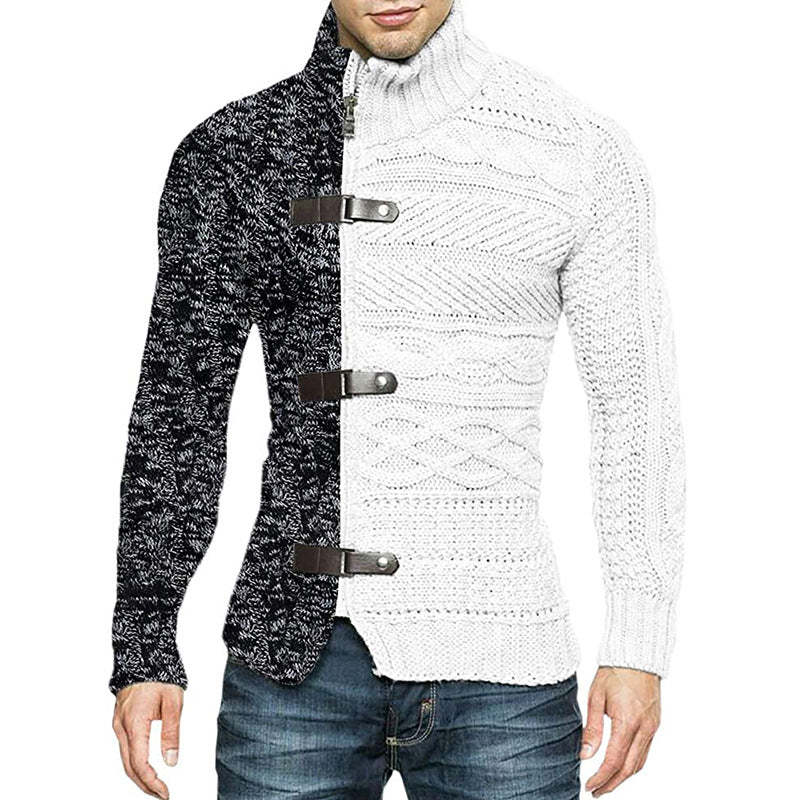 Men's Turtleneck Patchwork Long Sleeve Knit Sweater