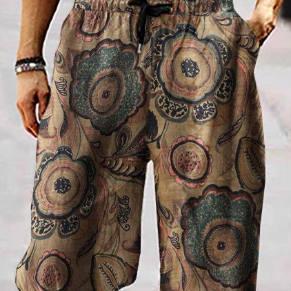 Men's Linen Western Ethnic Irregular Print Loose Casual Pencil Pants