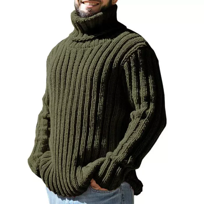 Men's Striped Textured Turtleneck Long Sleeve Thick Sweater