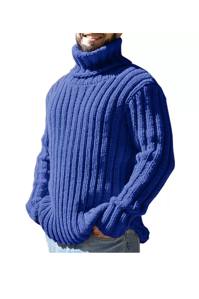 Men's Striped Textured Turtleneck Long Sleeve Thick Sweater
