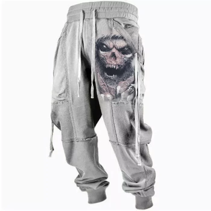 Men's Retro Drawstring Devil Skull Print Casual Pants