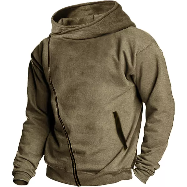 Men's Retro Sweatshirt Long Sleeve Pocket Asymmetric Zipper Collar Tactic Hoodie