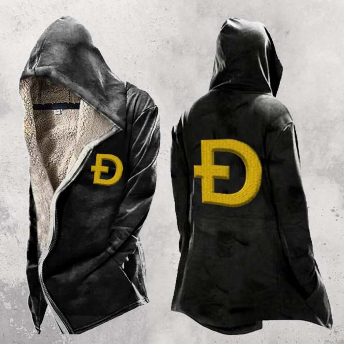 Mens Dogecoin Print Tactical Hooded Fleece Jacket