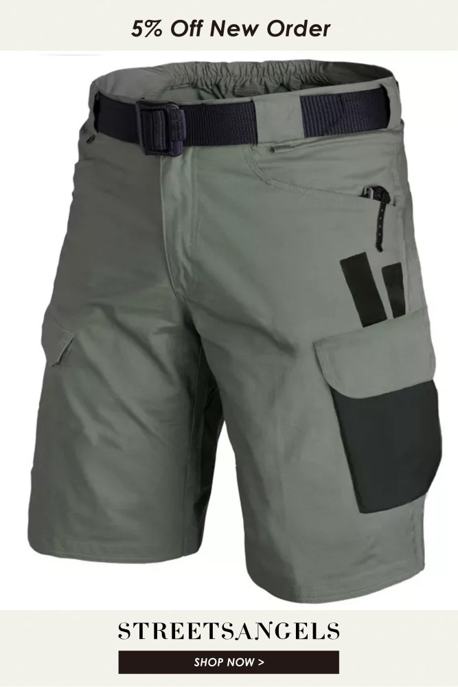 Men's Outdoor Contrast Multi-pocket Tactical Cargo Shorts