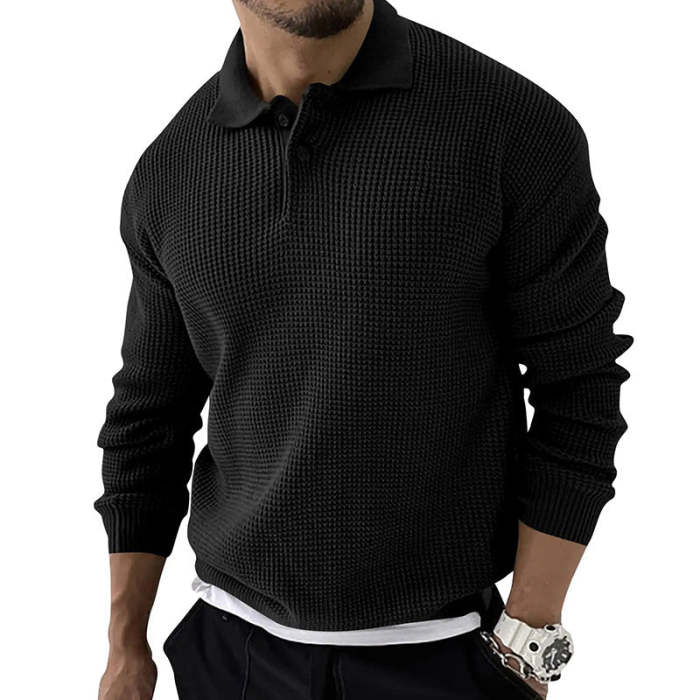 Men's Long Sleeve Casual Button Up Knit Sweater Polo