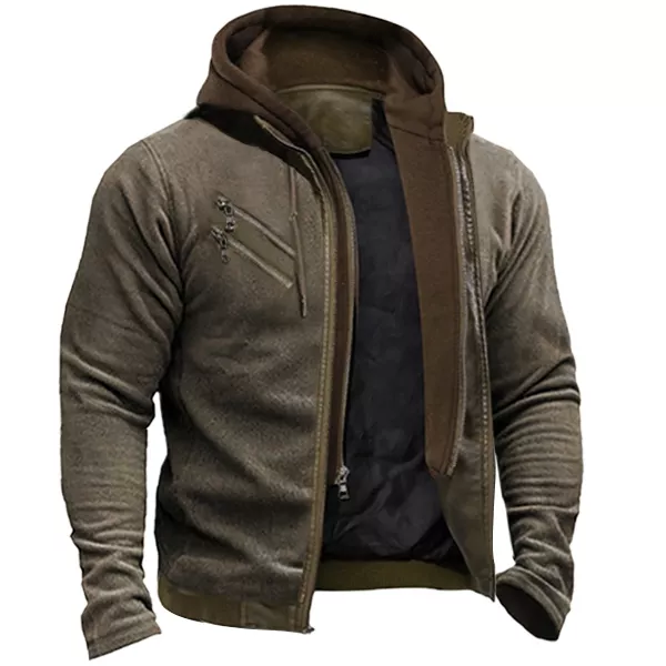 Men's Flannel Hooded Zip Design Jacket