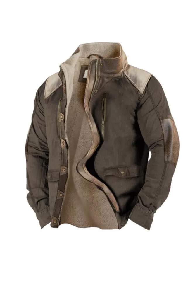 Men Plush Fleece Warm Lining Zipper Jacket