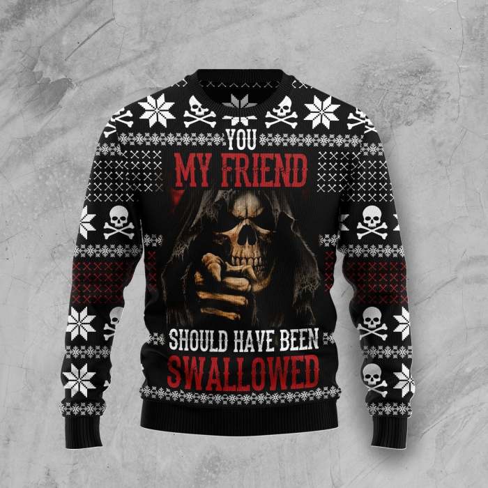 Men's Christmas Dark Grim Reaper Printed Sweater
