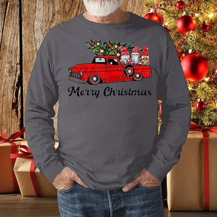 Mens Christmas Casual Car Print Long Sleeve T-Shirt