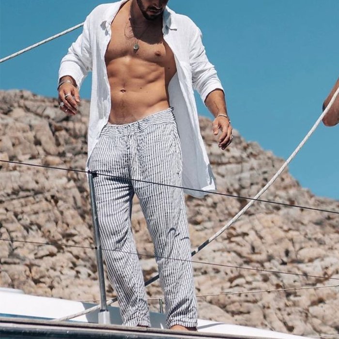 Men's Classic Striped Casual Straight-leg Pants
