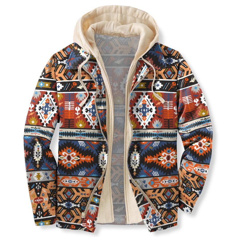 Men's Autumn & Winter Outdoor Casual Vintage Ethnic Print Hooded Jacket
