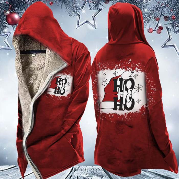 Men Christmas Plush Zipper Closure Snowflake Letter Print Coat