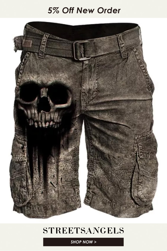 Mens Skull Printed Casual Freedom Shorts