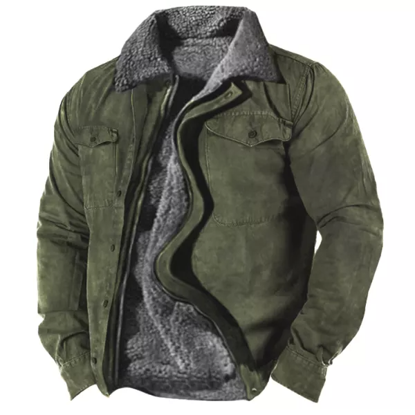 Mens Plush Fleece Warm Lining Zipper Jacket