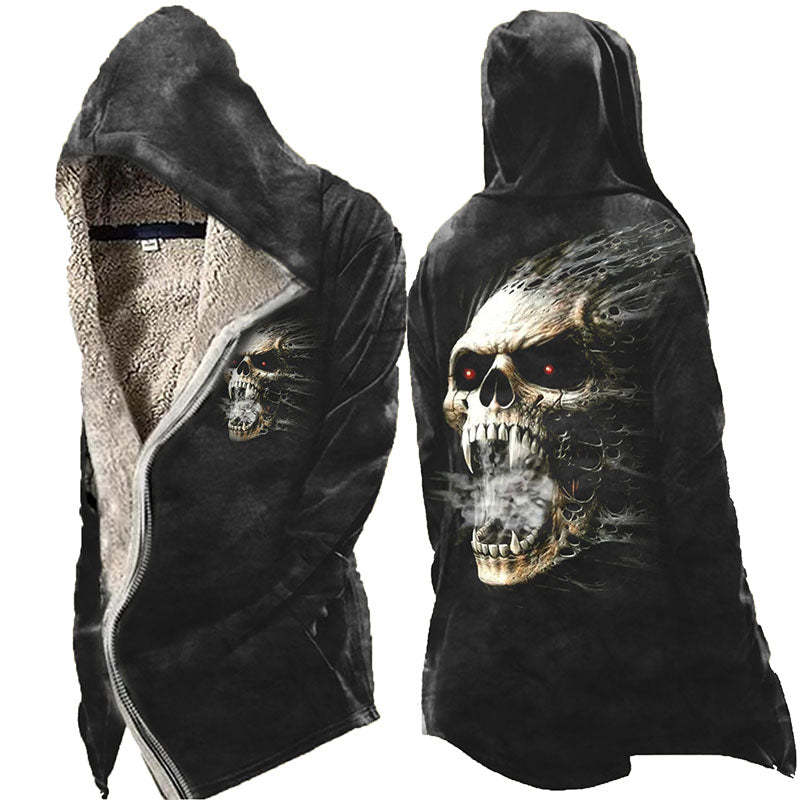 Men's Hoodie Devil Skull Print Coat Zip Up Fleece Jacket