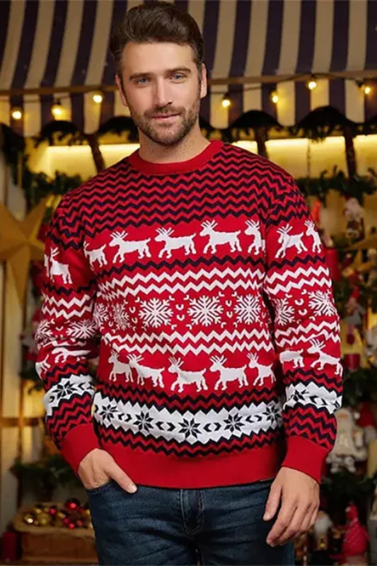 Mens Ugly Christmas Pullover Ribbed Knit Casual Sweater