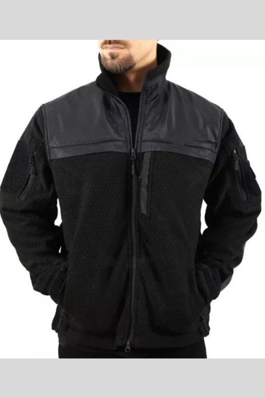 Mens Tactical Fleece Bomber Jacket Multi-Pocket Stand Collar Jacket